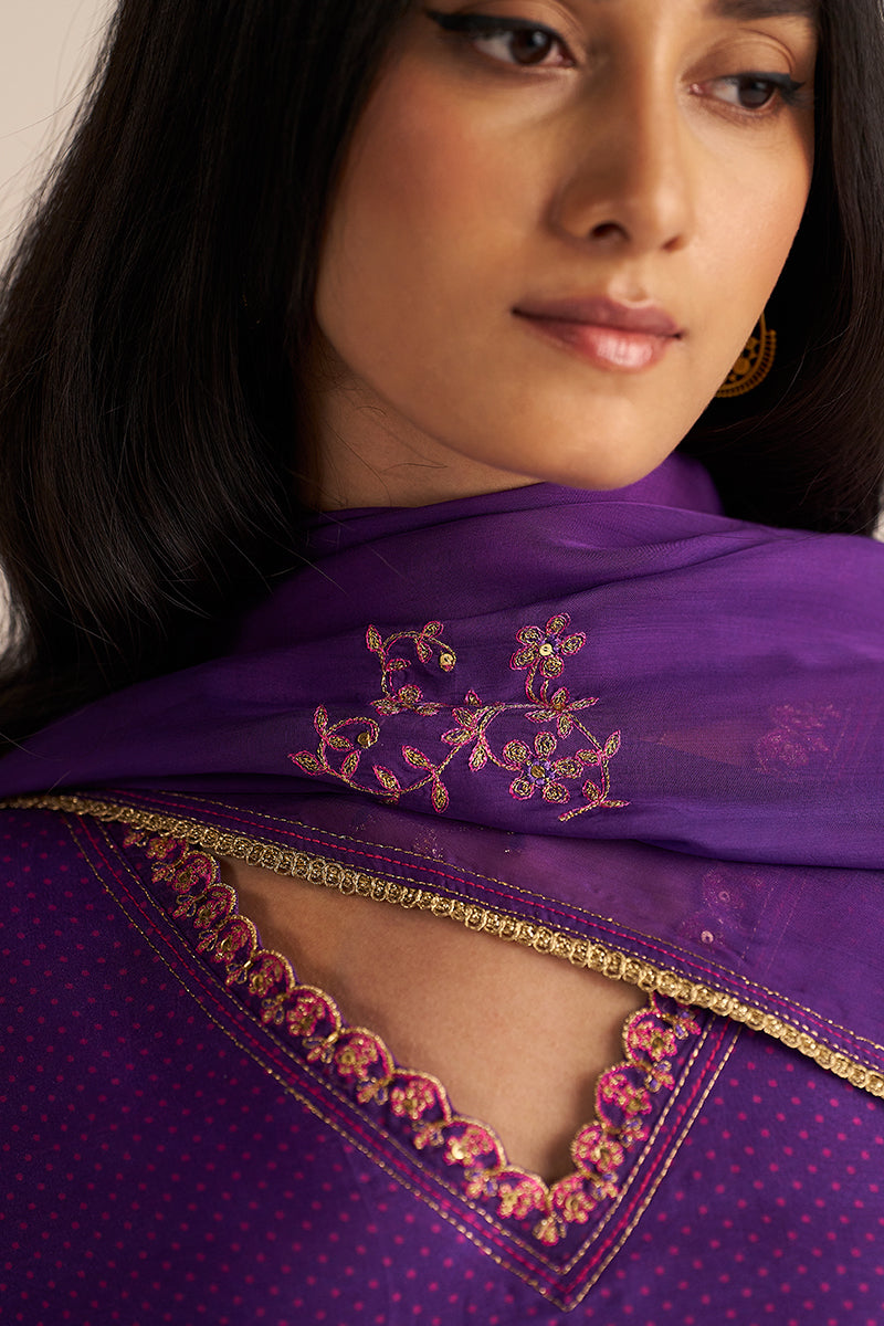 model zoom front view Buy Purple Kora Silk Festive Kurta Set