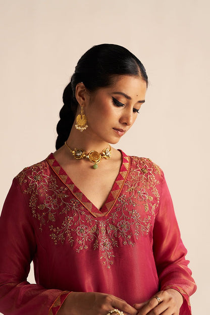 Dhiyona GF cherries jubilee kurta with burnt sienna dupatta festive kurta set