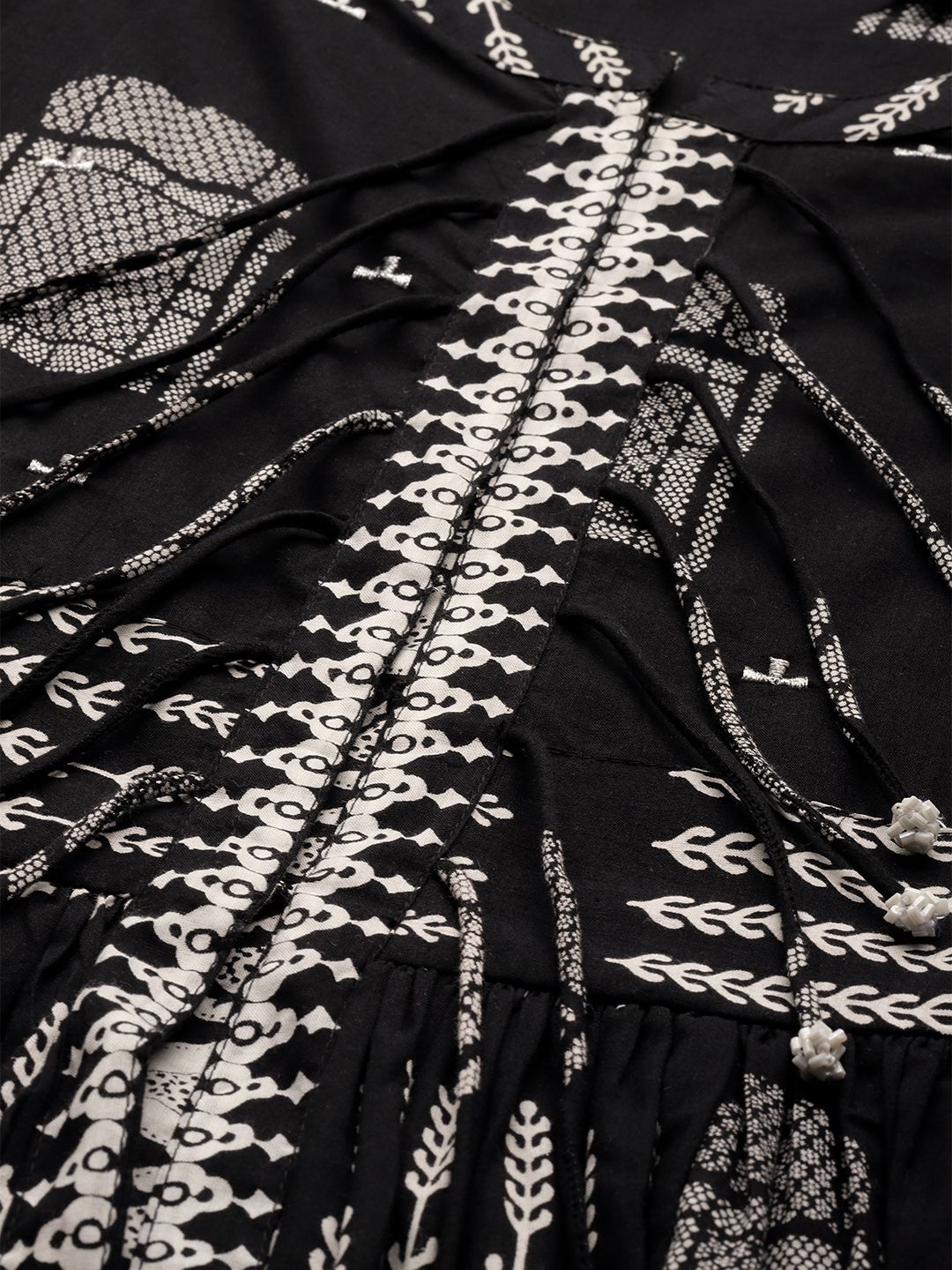 Dhiyona SN Women's Black & White Ethnic Motifs Printed Pure Cotton Kurta with Sharara