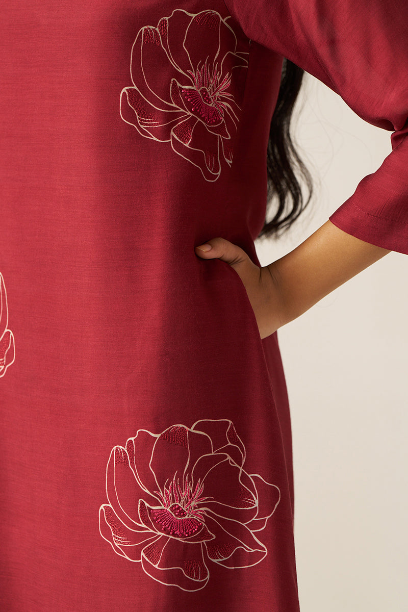 Women's Tibetan Red Flower Print Co-ord Set