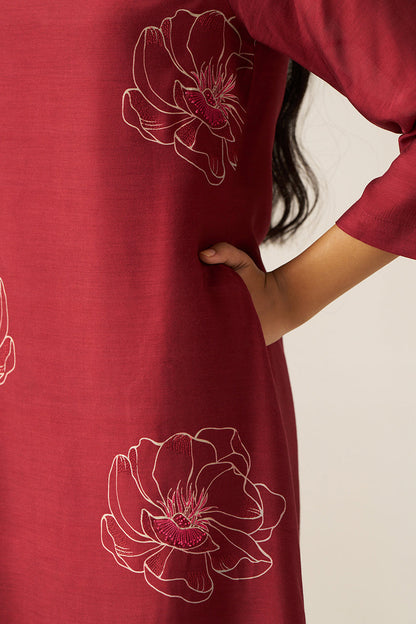 Women's Tibetan Red Flower Print Co-ord Set