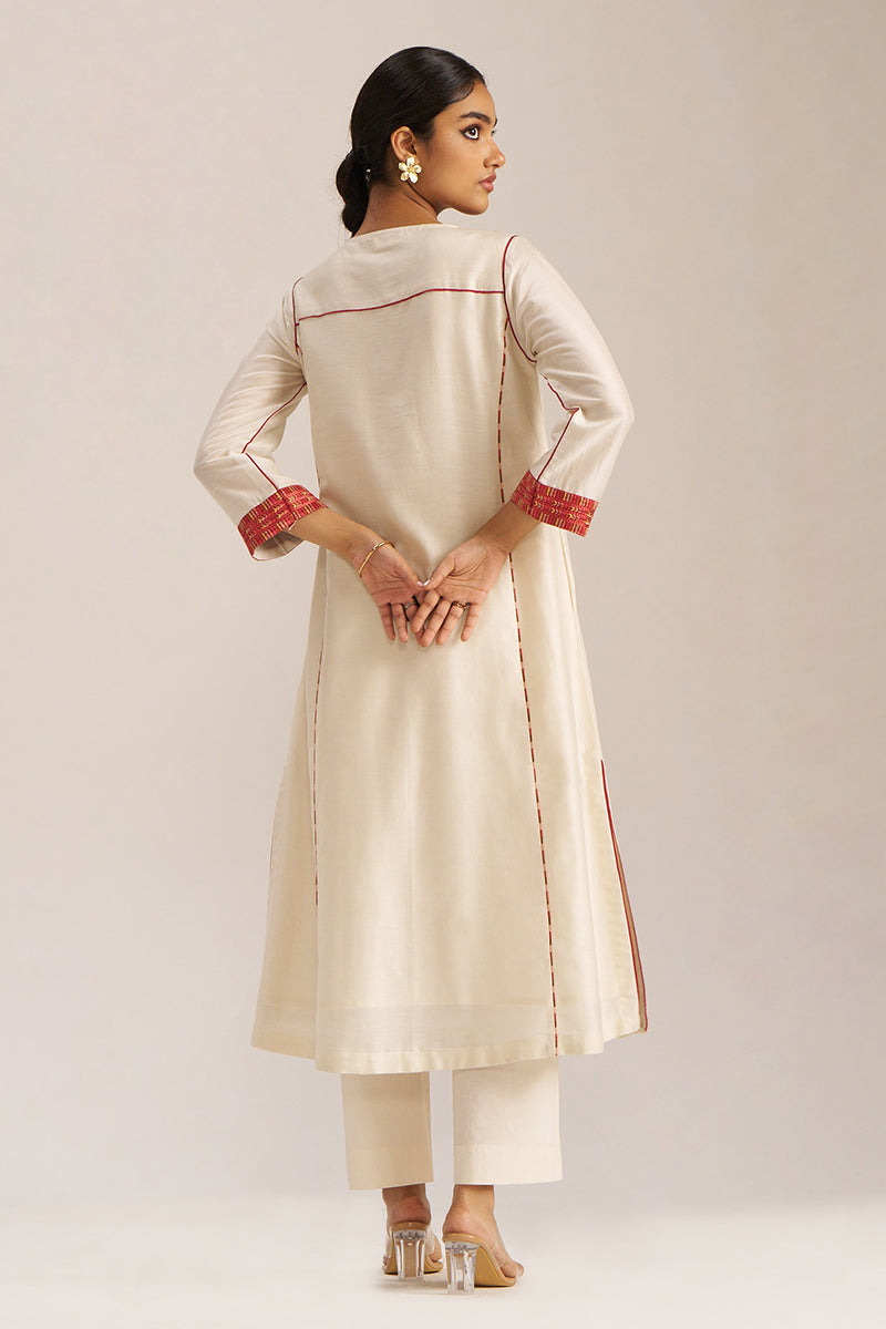 Women's Ivory and Maroon Chanderi Banjara Embroidery Co-ord Set