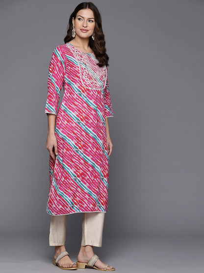 Dhiyona IE Women Leheriya Printed Thread Work Kurta