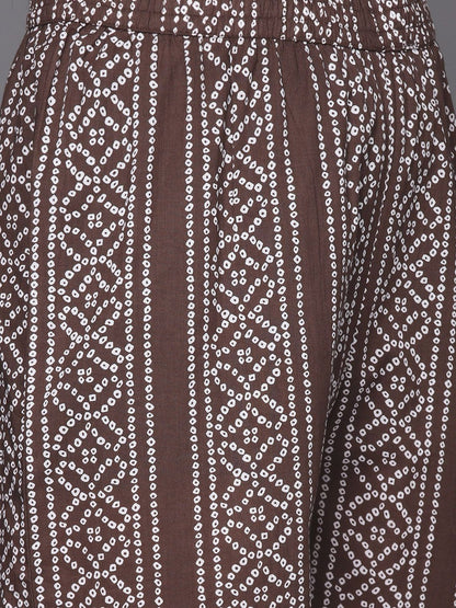 Dhiyona VA Women's Brown Bandhani Printed Gotta Patti Pure Cotton Kurta with Palazzos & With Dupatta