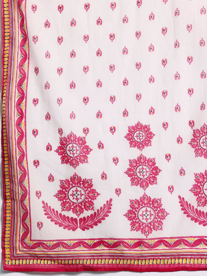 Dhiyona IE Ethnic Motifs Embroidered Panelled Pure Cotton Kurta with Trousers & Dupatta