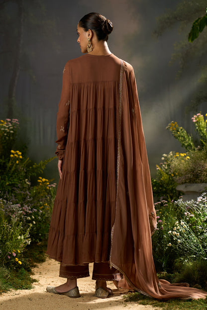 Dhiyona GF carob brown georgette festive kurta set