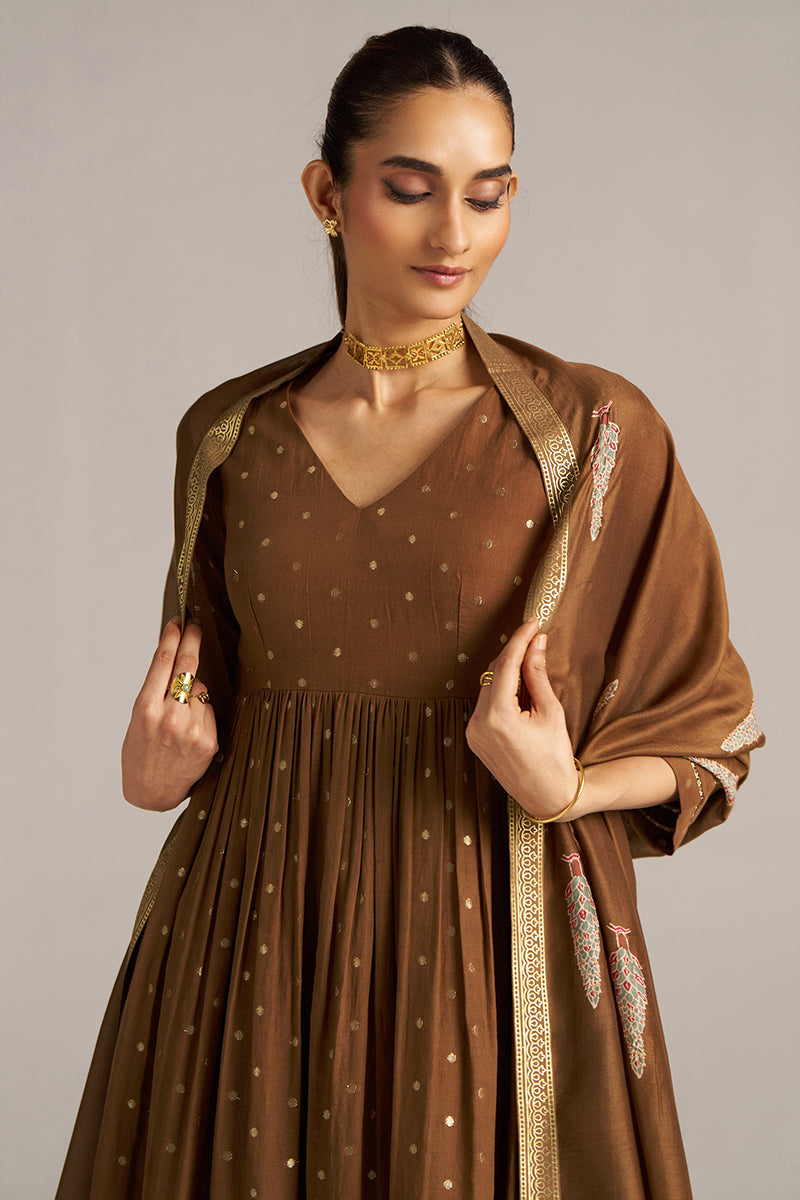 Dhiyona GF Women's Toffee Zari Woven Festive Kurta Set