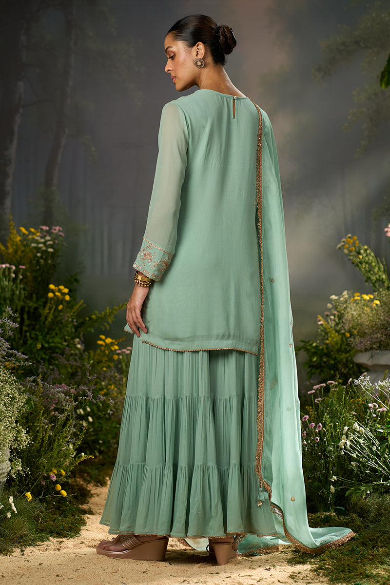 Dhiyona GF granite green festive sharara kurta set