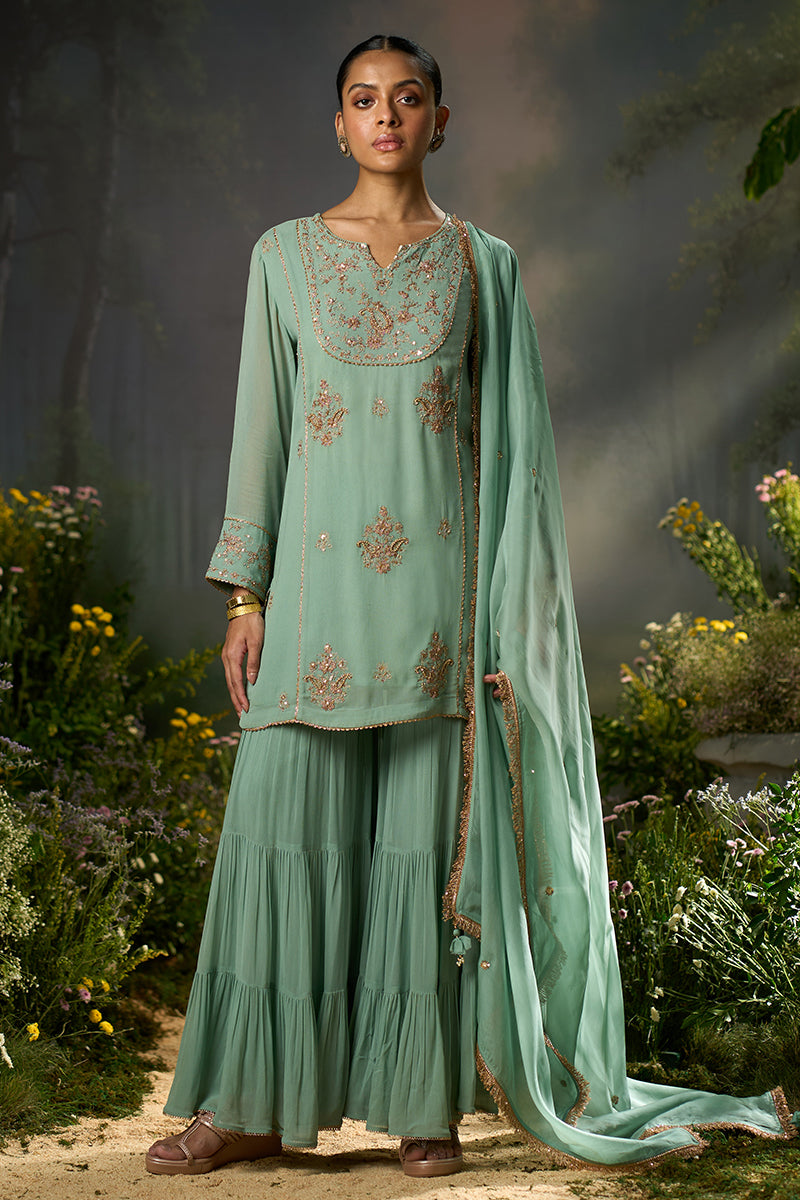 Dhiyona GF granite green festive sharara kurta set