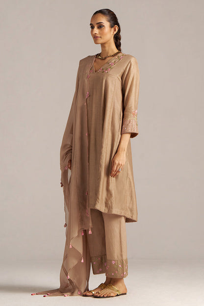 Dhiyona GF Women's Praline Brown Bemberg Silk Festive Kurta Set