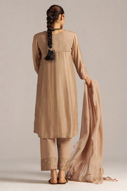 Dhiyona GF Women's Praline Brown Bemberg Silk Festive Kurta Set