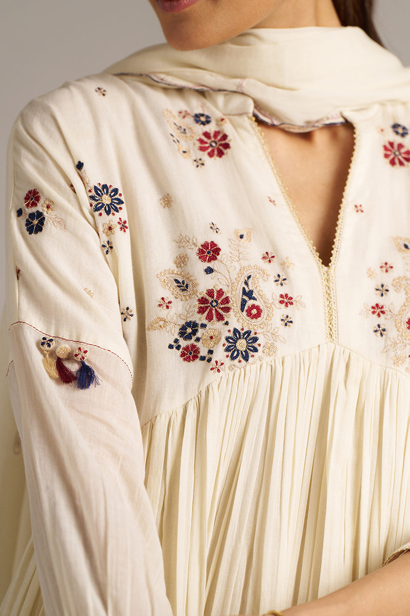 Dhiyona GF Women's Ivory Mul-Cotton Festive Kurta Set