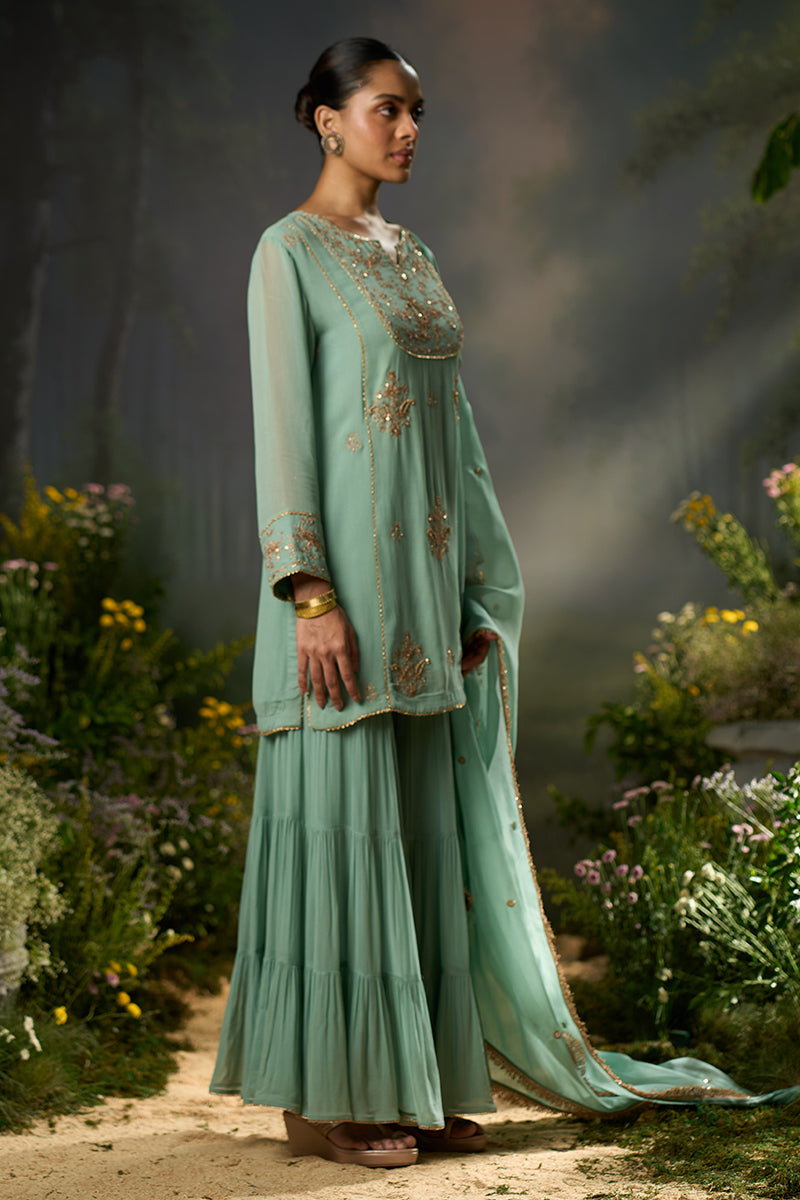 Dhiyona GF granite green festive sharara kurta set
