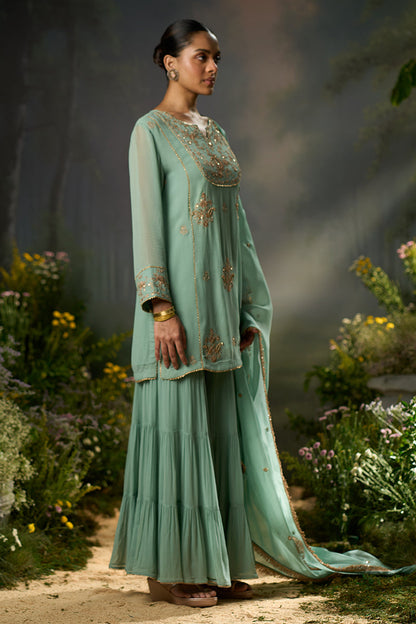 Dhiyona GF granite green festive sharara kurta set