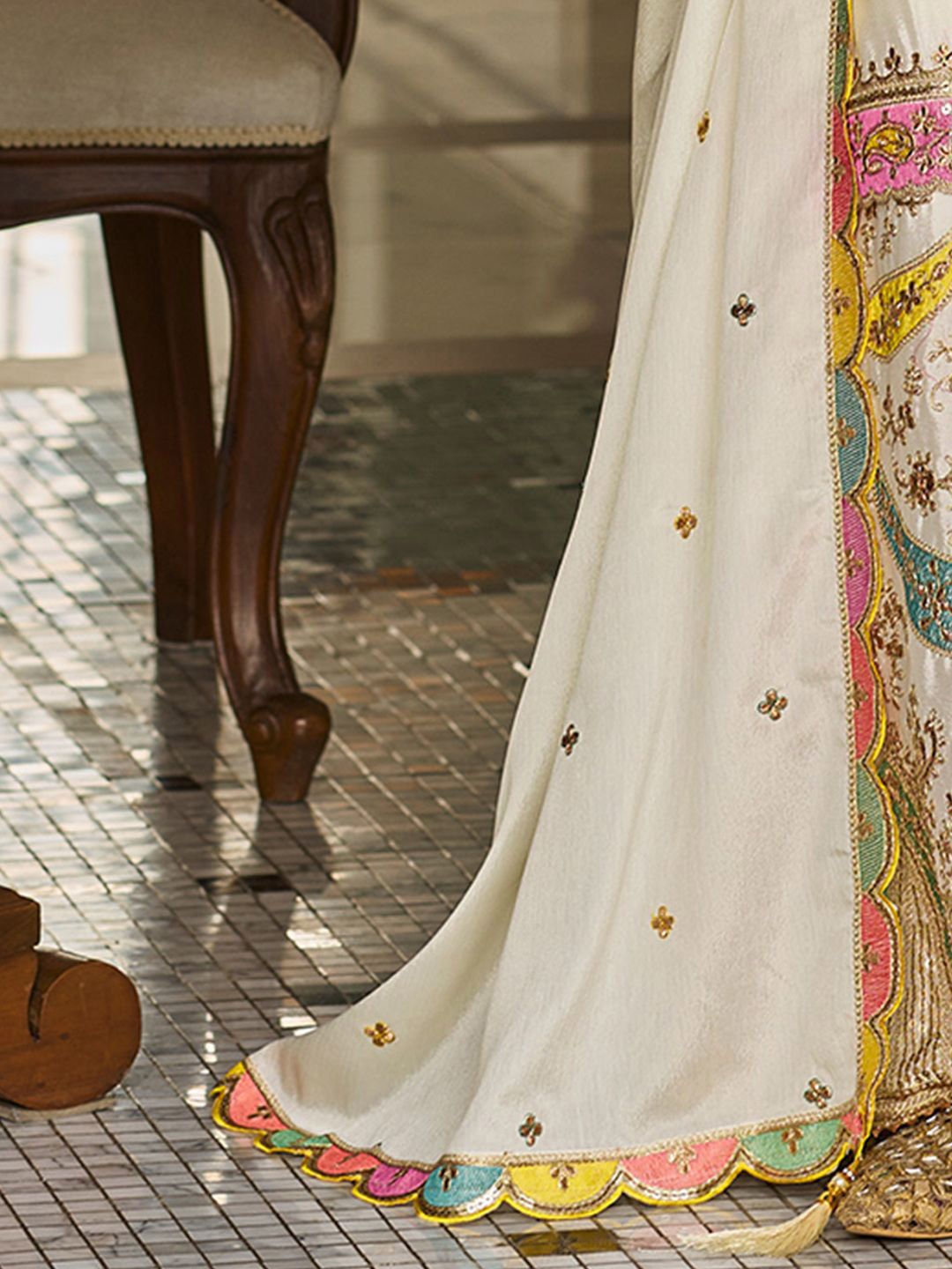 Paisley Embroidered Sequinned Straight Kurta With Sharara And Dupatta