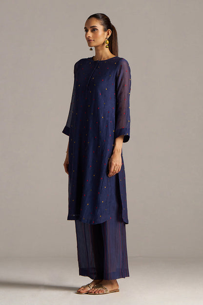 Dhiyona GF Women's Blue Opal Embroidered Mul-Chanderi Festive Co-ord Set