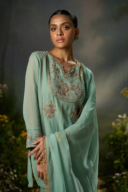 Dhiyona GF granite green festive sharara kurta set