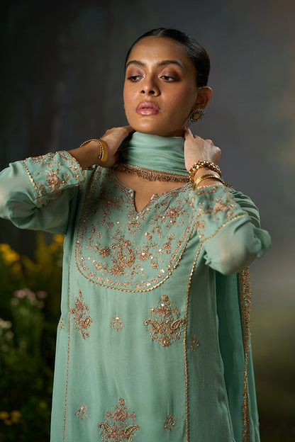 Dhiyona GF granite green festive sharara kurta set