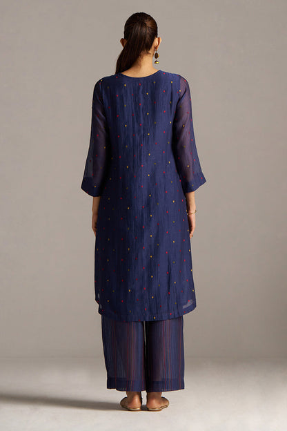 Dhiyona GF Women's Blue Opal Embroidered Mul-Chanderi Festive Co-ord Set