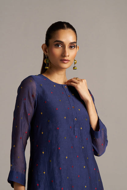 Dhiyona GF Women's Blue Opal Embroidered Mul-Chanderi Festive Co-ord Set