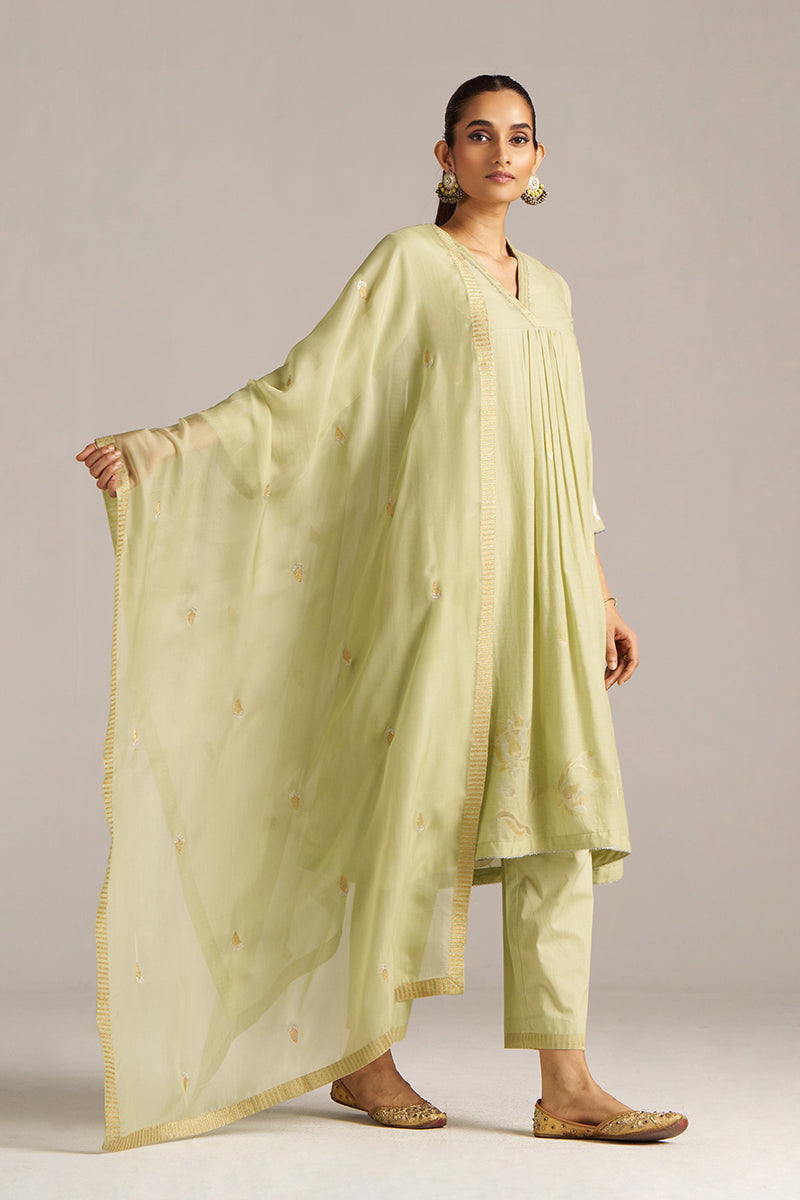 Dhiyona GF Women's Pistachio Woven Mul Cotton Festive Kurta Set