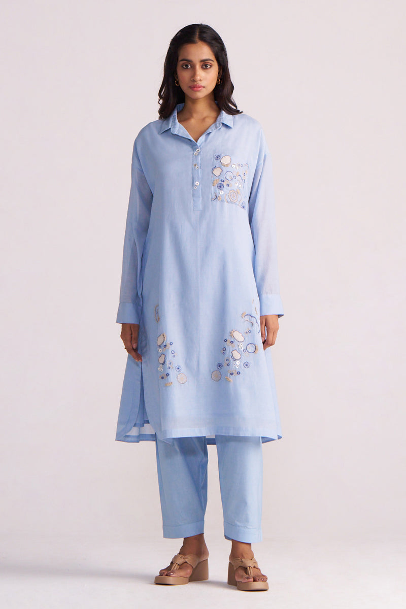 Dhiyona GF Women's Soft Sky Blue Mul-Mul Co-ord Set