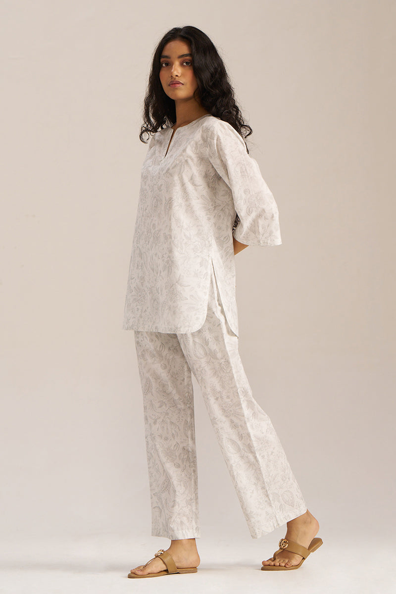 Women's White and Grey Pure Cotton Loungewear