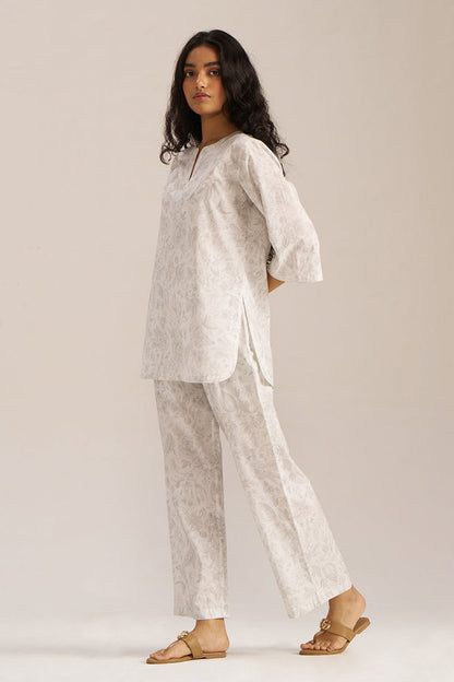 Women's White and Grey Pure Cotton Loungewear