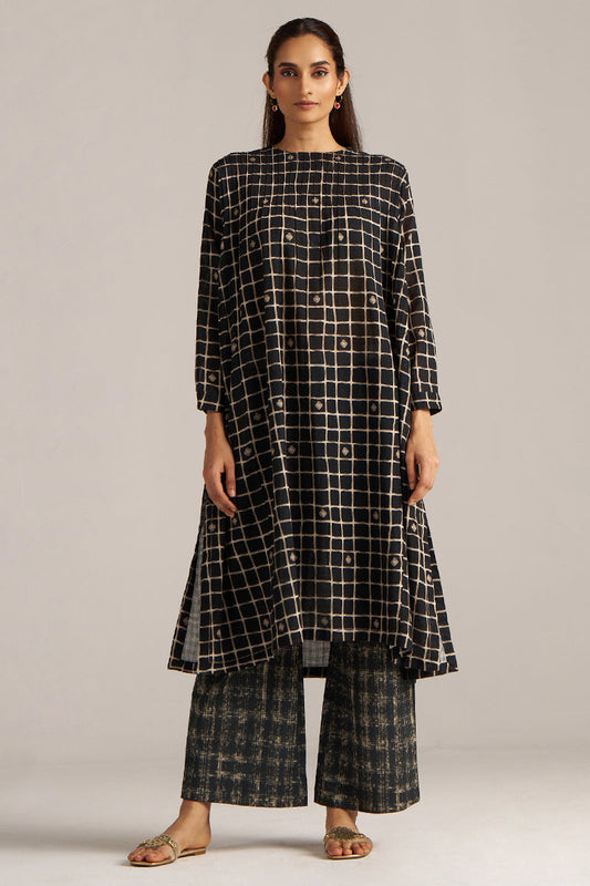 Dhiyona GF Women's Black Check Print Linen Co-ord Set