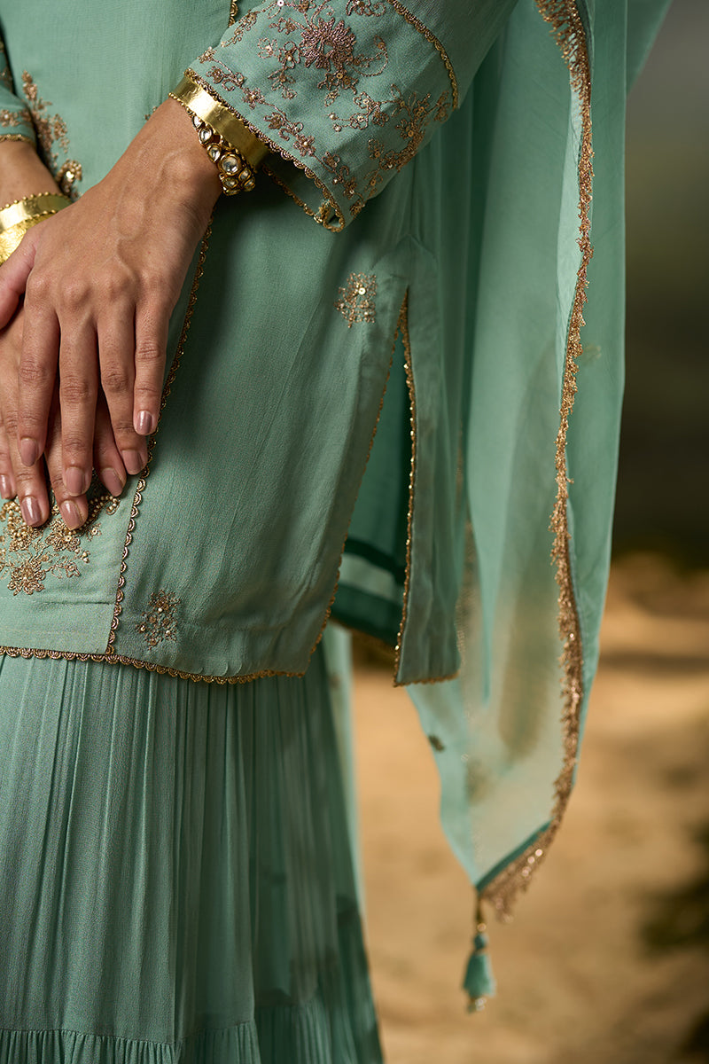 Dhiyona GF granite green festive sharara kurta set