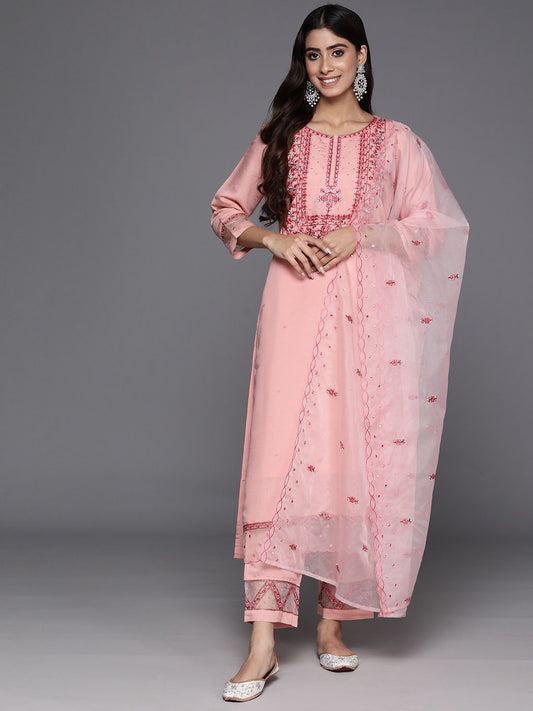 Dhiyona VA Women'sFloral Embroidered Regular Sequinned Kurta with Trousers & Dupatta