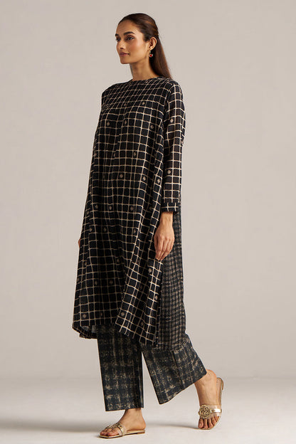 Dhiyona GF Women's Black Check Print Linen Co-ord Set