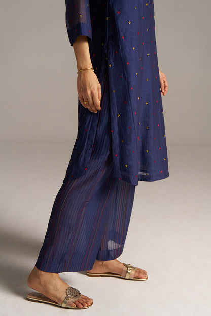 Dhiyona GF Women's Blue Opal Embroidered Mul-Chanderi Festive Co-ord Set