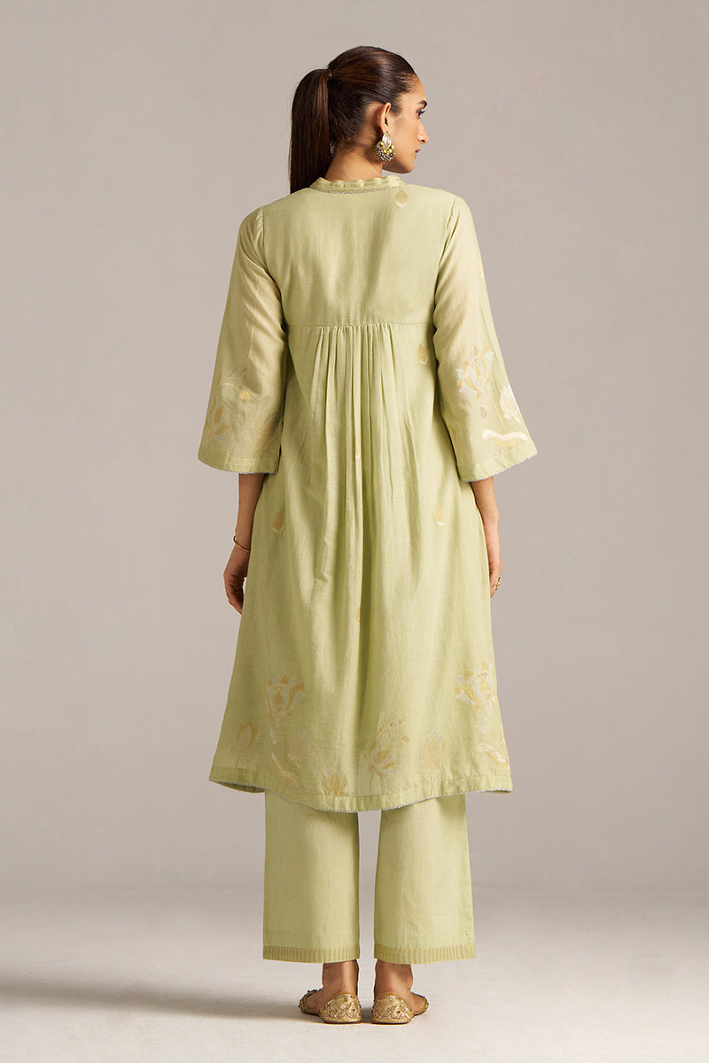 Dhiyona GF Women's Pistachio Woven Mul Cotton Festive Kurta Set