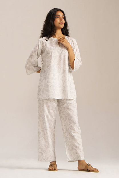 Women's White and Grey Pure Cotton Loungewear