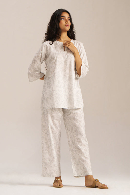 Women's White and Grey Pure Cotton Loungewear