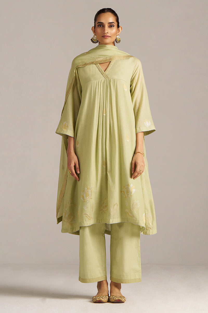 Dhiyona GF Women's Pistachio Woven Mul Cotton Festive Kurta Set
