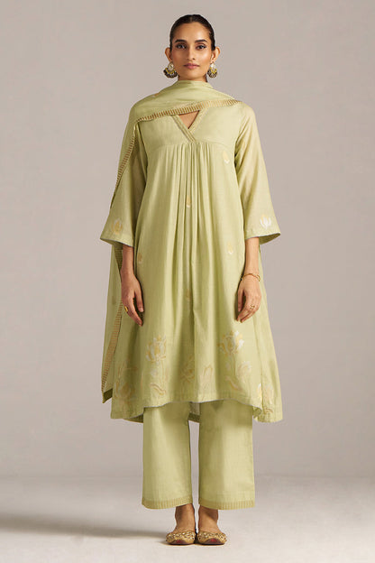Dhiyona GF Women's Pistachio Woven Mul Cotton Festive Kurta Set