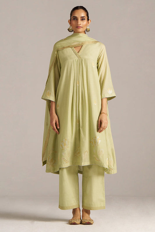 Dhiyona GF Women's Pistachio Woven Mul Cotton Festive Kurta Set