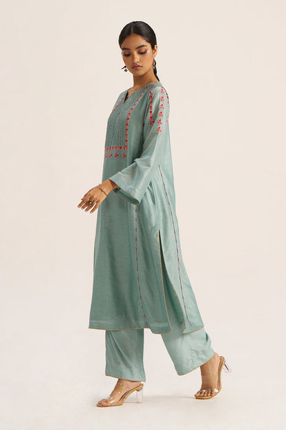 Women's Blue Haze Chanderi Banjara Embroidery Co-ord Set