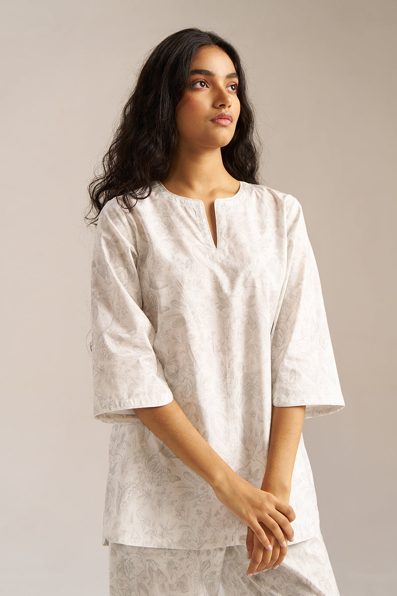 Women's White and Grey Pure Cotton Loungewear