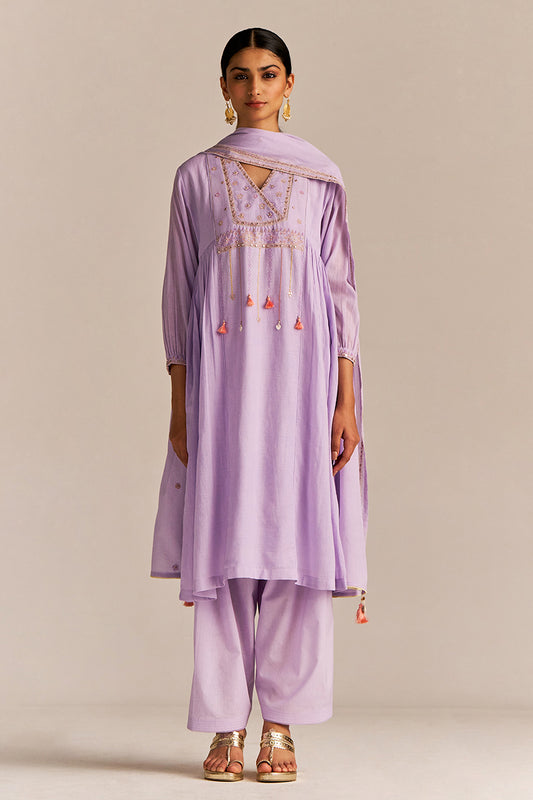 Dhiyona GF Women's Pastel Lilac Mul-Mul Kurta Set
