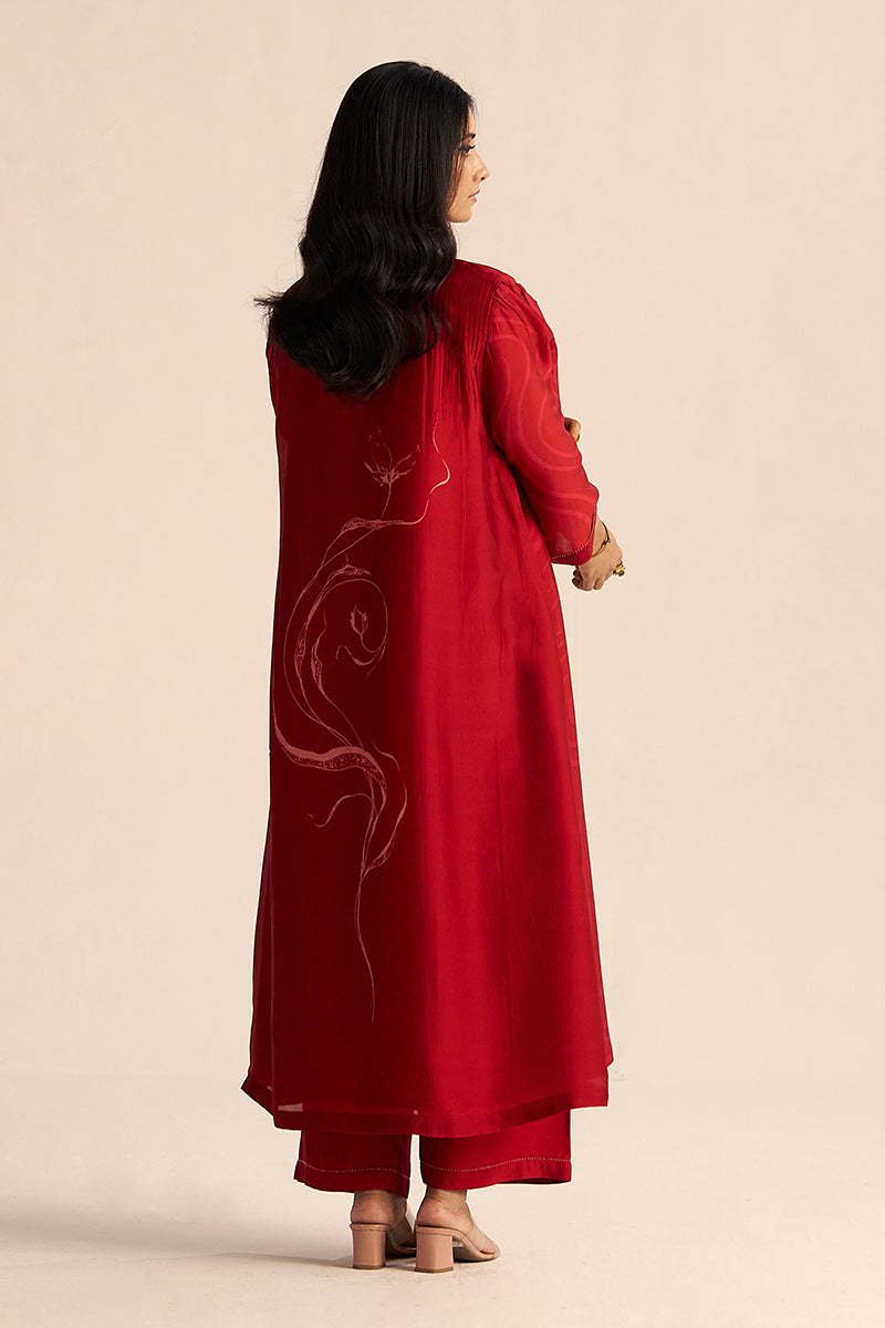 Dhiyona GF Women's Chili Pepper Red Silk Print Co-ord Set