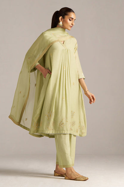 Dhiyona GF Women's Pistachio Woven Mul Cotton Festive Kurta Set