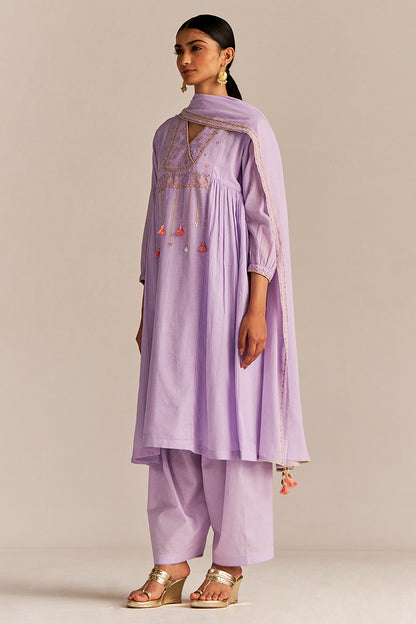 Dhiyona GF Women's Pastel Lilac Mul-Mul Kurta Set