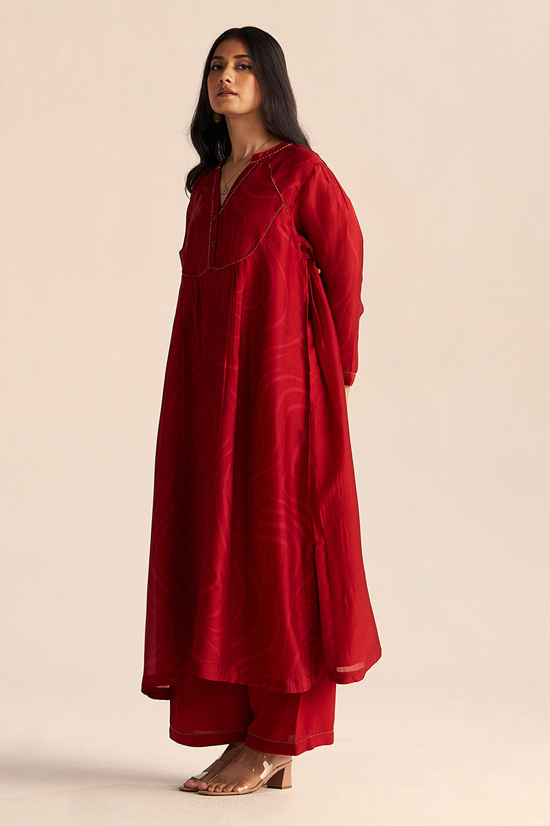 Dhiyona GF Women's Chili Pepper Red Silk Print Co-ord Set