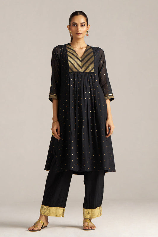 Dhiyona GF Women's Black Zari Woven Mul-Chanderi Festive Co-ord Set