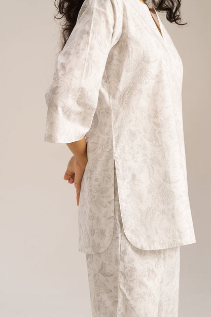 Women's White and Grey Pure Cotton Loungewear