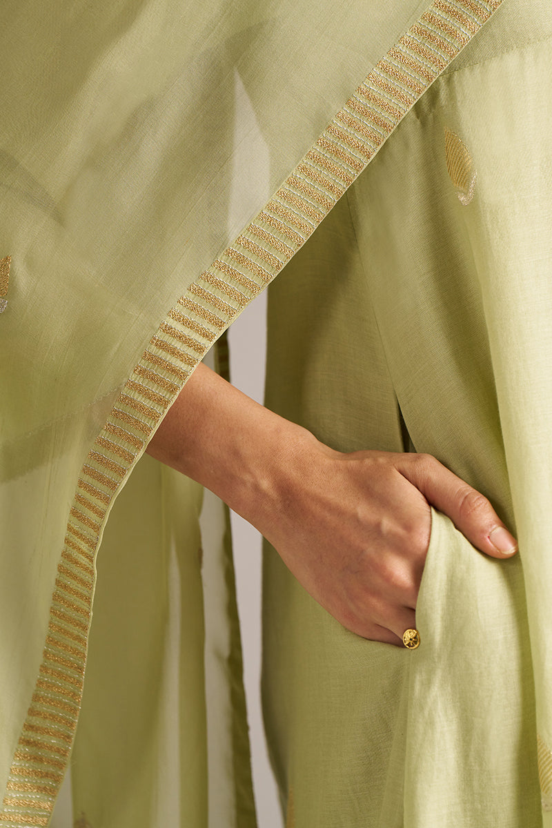 Dhiyona GF Women's Pistachio Woven Mul Cotton Festive Kurta Set