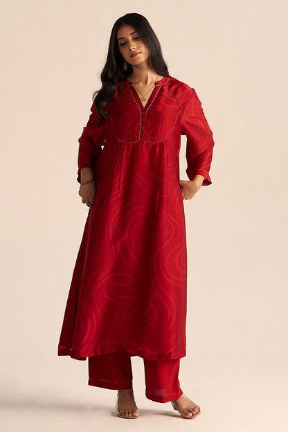 Dhiyona GF Women's Chili Pepper Red Silk Print Co-ord Set